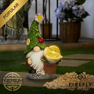 Novelty Gnome With Crackle Ball Solar Light Garden Patio Porch Lamp Figurine - Picture 1 of 1