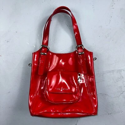 Ted Baker Red Patent Leather Quilted Large Stitch Tote Bag Purse Statement Y2K - Image 1 of 4