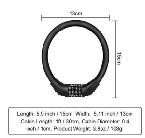 4-Digit Combination Password Bike Lock Cable Bicycle Chain Security Lock New - Picture 1 of 9