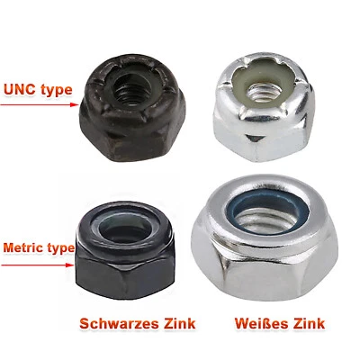 Sechskant-Stopmutter Schwarz / Weiß Vernickelt DIN985 / UNC M2 bis M12 1# - 10# - Bild 1 von 4