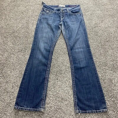 Vigoss Jeans Womens 9 Dark Blue Denim Pants Boot Cut Distressed Faded Stretch - Image 1 of 4