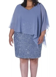 J Kara Dress Caplet V-Neck Short Cocktail Beaded Sequin Size 16 Dusty Blue - Picture 1 of 10