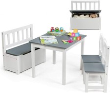 BISEN Storage Bench with 2 Chairs and 1 Table Full Set Folding Storage Furniture