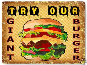 DINER deli METAL SIGN HAMBURGER FRIES / vintage style  RESTAURANT wall decor 112 - Picture 1 of 1