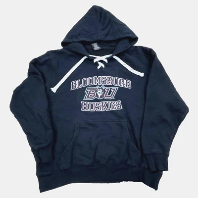 Bloomsburg Huskies Hoodie Men Medium Black Red Sweatshirt Sweater Hockey Adult - Image 1 of 4