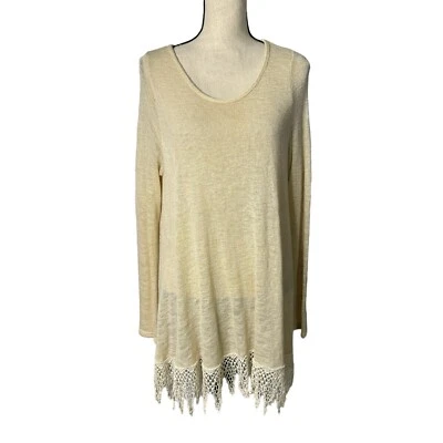 Paper Crane Tunic Womens Medium Long Line Lace Trim Lightweight Knit Vintage - Image 1 of 4