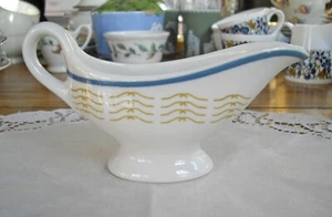 Vintage Syracuse China Syrup Gravy Sauce Boat White w/ Blue Yellow Waves ~ - Picture 1 of 3
