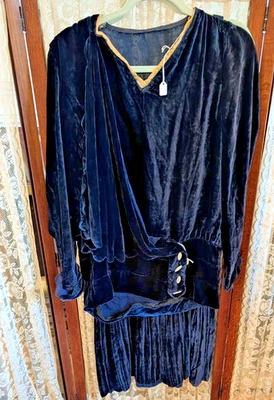 Vestido Vintage Años 20 Art Deco Terciopelo Azul 2 Piezas Aleta Detalles Estrás M Foto 1 de 4