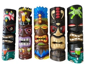 SET OF 5 20" TIKI MASK HAWAIIAN WALL ART ISLAND HOME DECOR BAR TROPICAL - Picture 1 of 2