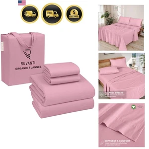Organic Flannel Sheets California King Size 4 Piece Cozy Breathable Bedding - Picture 1 of 10