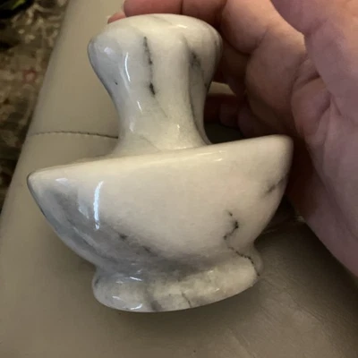 Marble MUSHROOM Mortar & Pestle Set-Smoky White Gray-Black Veins - Image 1 of 4