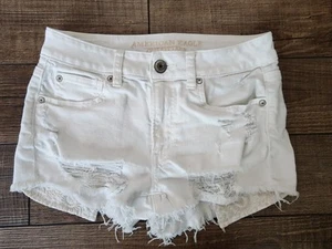 American Eagle Damen Distressed Stretch weiß abgeschnitten 5 Taschen Shorts Größe 4 - Bild 1 von 8