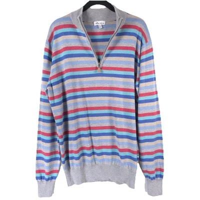 PETER MILLAR SILK CASHMERE PIMA COTTON Size M Striped 1/4 Zip Pullover Sweater - Image 1 of 4