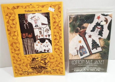 Folk Art Jacket Appliques and Cotton Bale Jacket Patterns Lot of 2 - Image 1 of 4