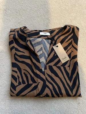 Hush Black Brown Zebra Top Blouse Womens Size 12 Lauren Notch Neck BNWT RRP £69 - Image 1 of 4