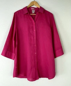 Chico’s Damen bügelfrei rosa Leinen Bluse Tunika 3/4 Arm Chico’s 1 US 8/10 - Bild 1 von 7