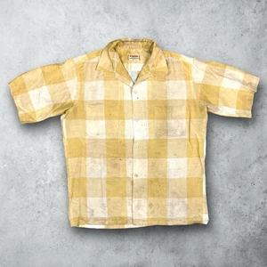 Vintage 50s McGregor Plaid Loop Collar Poly Cotton Button Up Shirt Men's Large - Picture 1 of 11