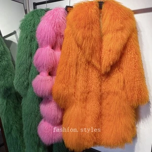 100% Wool Fur Coat Mid Length Lapel Collar Fashion Warm Jacket Women's Fur Coat - Picture 1 of 33