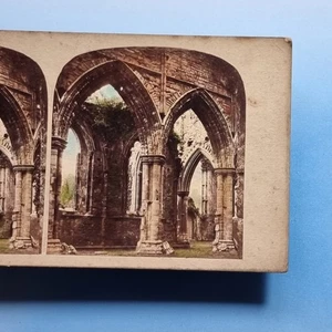 Tintern Monmouth Stereoview 3D C1855 Real Photo Abbey Ruins Early Tinted Wales - Picture 1 of 3