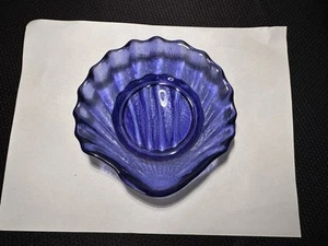 2 Cobalt Blue Glass Ribbed Scalloped Seashell Stacking Dishes ,Trinket Holders - Picture 1 of 13