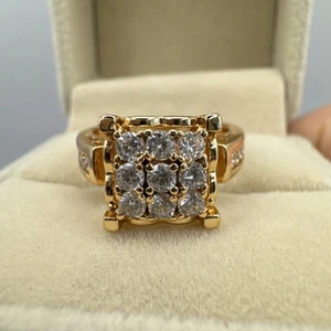 Bold 14CT Rolled Gold Ring Size 7/O – Hallmarked 585RG Square Zircon Cluster - Picture 1 of 9