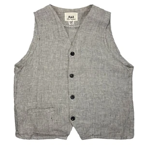 FLAX Jeanne Englehart Linen Vest Gray Pin Striped Button Lagenlook Size Medium - Picture 1 of 5