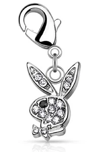CZ Paved Playboy Bunny with Lobster Claw for Belly rings, Bracelets and More Car - Picture 1 of 1