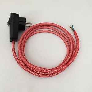 Lampenkabel Textilkabel Anschlussleitung Zuleitung rot Stecker Schalter 1,5m - Bild 1 von 3