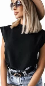 Paperoc Women’s Eva Padded Shoulder Muscle T Shirt Black Size Medium NEW! - Picture 1 of 3