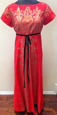 Vestido hawaiano largo rojo y dorado pequeño vintage Malihini para mujer Foto 1 de 4