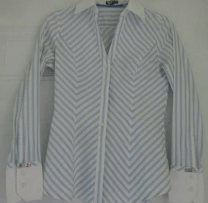 Express Long Sleeve Blouse Blue/White Striped Size XS V-Neck - Picture 1 of 4