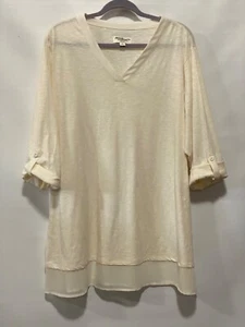 Norm Thompson 3X Ivory V Neck Layered Look Cotton Blend Slub Knit Tunic Top EUC - Picture 1 of 5
