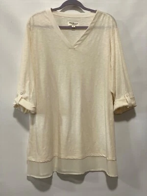 Top túnica Norm Thompson 3X marfil cuello en V aspecto en capas mezcla de algodón tejido holgado usado en excelente estado Foto 1 de 4