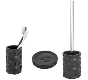 3 tlg Bad Accessoires Zubehör Set "Structure" 3D Optik schwarz inkl. WC Garnitur - Bild 1 von 4