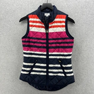 Crown Ivy Puffer Vest Womens Size XS Pink Striped Full Zip Sleeveless Quilted - Picture 1 of 9