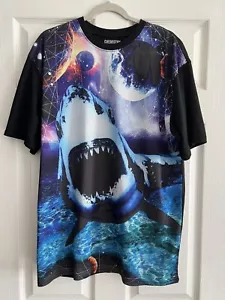 Chemistry Mens XL Shark T-Shirt Outer Space Mesh/Jersey Front Short Sleeve - Picture 1 of 4