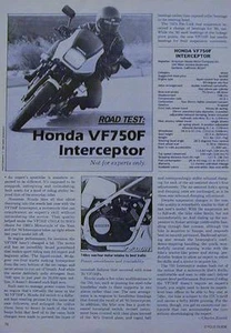 Honda 750 Interceptor Original Motorcycle  Road Test Article 1984 VF750F - Bild 1 von 1