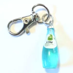 Blue Lime Fizzy Bottled Drink keyring bag Charm On Carabiner Clip - Picture 1 of 3