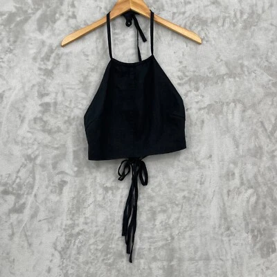 Rails Women's S Kyra 100% Linen Halter Tie Neck Top Black Festival Beach Coastal - Image 1 of 4