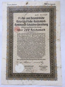Ritterschafliche Reichmark-Kommunal-Schuldverschreibung 5% - 200 RM aus 1930 - Bild 1 von 1