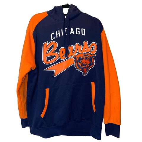 NFL GIII Chicago Bears Mens Hoodie Size XL Applique Patch Black Orange Football Cover
