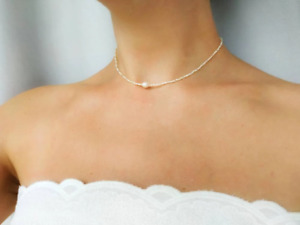 Small pearl necklace, Pearl necklace, Gold pearl necklace