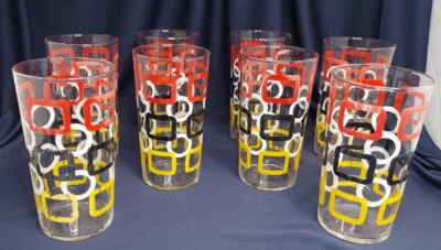 Vasos MCM - Cuadrados y círculos de 16 oz - Rojo, negro, blanco y amarillo - Juego de 8 Foto 1 de 4
