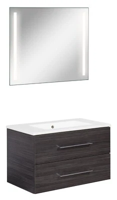 Fackelmann B. Perfekt Badmöbel Set 3-teilig, 80 cm, Anthrazit, LED-Spiegel - Bild 1 von 4