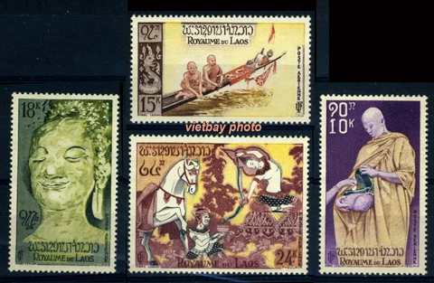 Laos 1957 Buddha, Monks in Boat, Temple Painting... C27-C30 Mint No Gum (LAO10) Cover