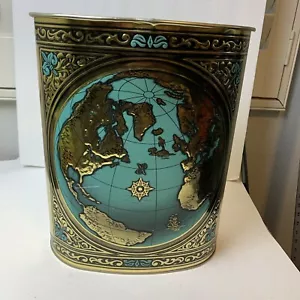 MCM J.L. Clark Pattumiera Latta Mappa Mappamondo Metallizzato Terra Goffrata Cestino Leggi - Foto 1 di 11