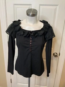 Anne Fontaine Prisca Black Wide Neck Rosette Applique Long Sleeve , Size 8 | 40 - Picture 1 of 5