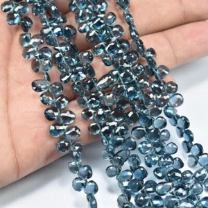 A++ Natural London Blue Topaz Faceted Pear Shape Briolette Gemstone Beads 10Pcs - Picture 1 of 10