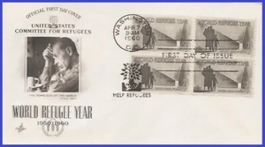 USA3 #1149 U/A ARTCRAFT FDC BL4 World Refugee Year - Bild 1 von 1