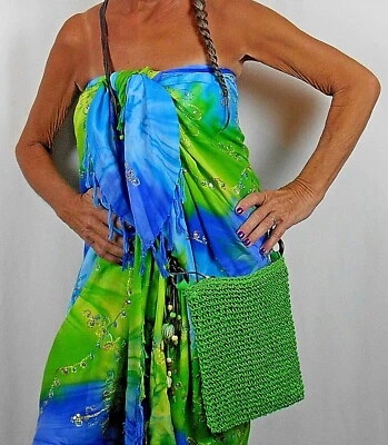 Cartera Bandolera NATURAL CROCHET ROSA, VERDE, NARANJA Sun 'n Sand Cierre con Cremallera Foto 1 de 4